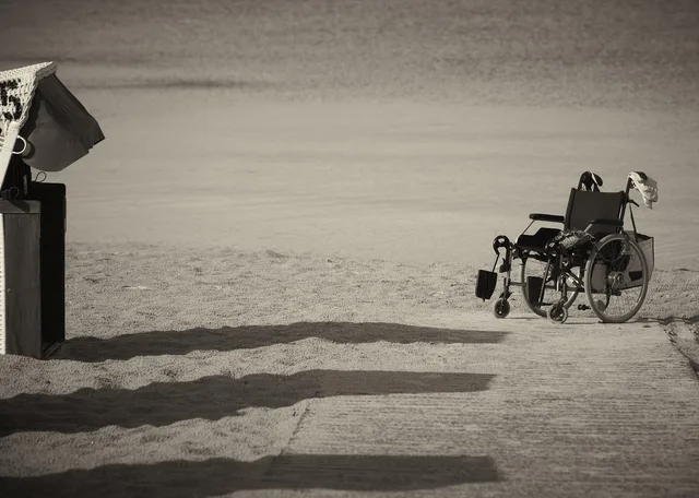 wheelchair, abandoned, mobility, rehabilitation, parked, nature, empty, nobody, monochrome, ill, disability, disabled, beach, sand. Reliable NEMT hiring: interview, practical test, references