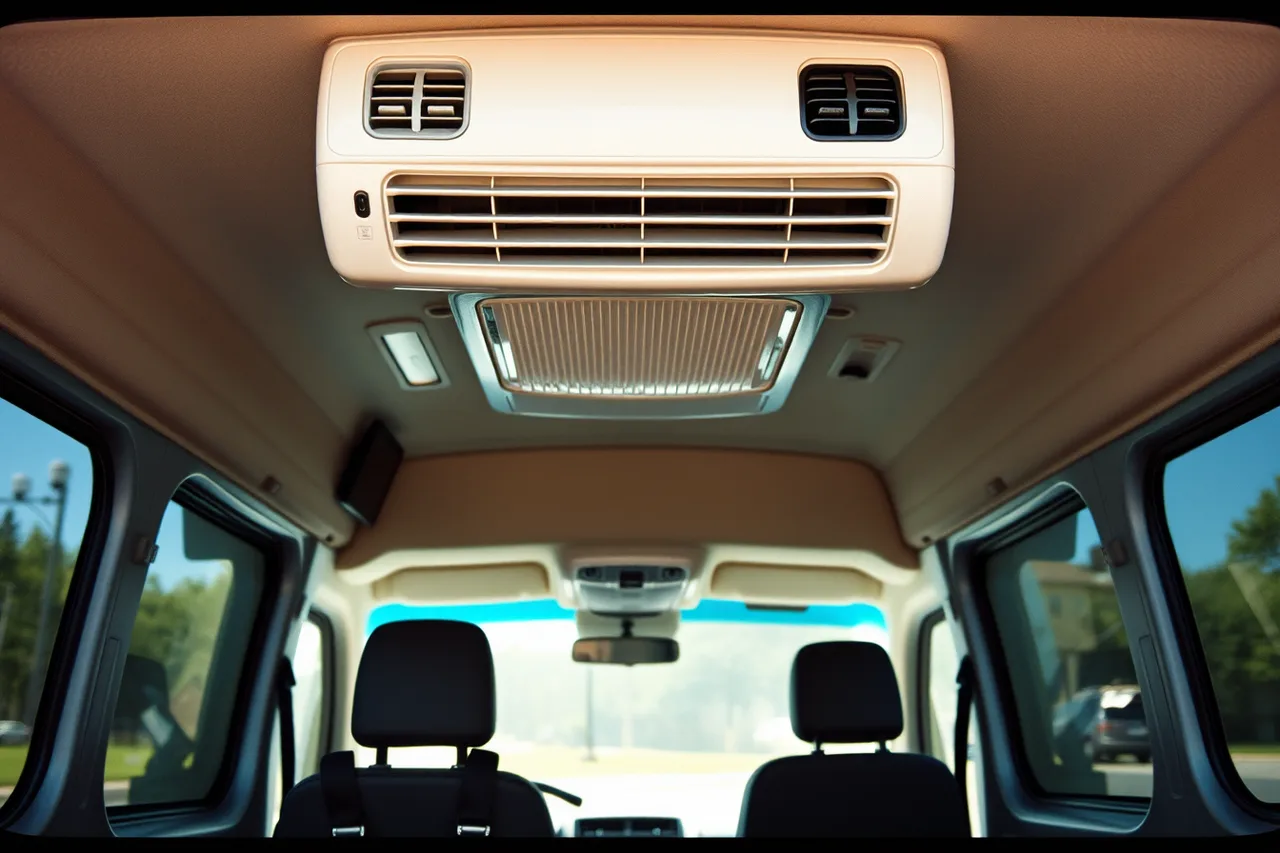 Rear auxiliary AC unit in a wheelchair van patient compartment (How Phoenix heat affects NEMT vehicle choices and scheduling)