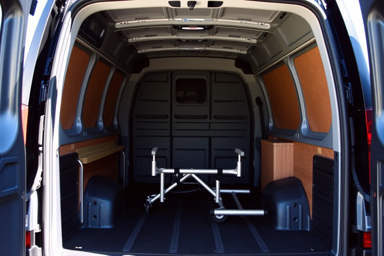 Wheelchair secured with tie-down straps inside a converted van (A first-time owner's guide to NEMT startup, mode by mode)